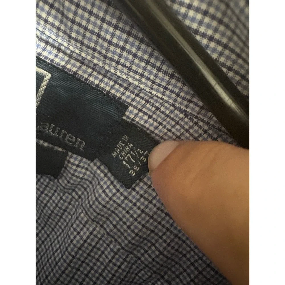 Polo Ralph Lauren Regent Custom Fit Blue White Micro Check ButtonDown Shirt 17.5 - Picture 4 of 4